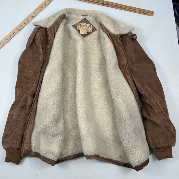 VTG Midwest Traders Leather Suede Bomber Jacket Men Large Sherpa Lined Flight - Picture 9 of 12
